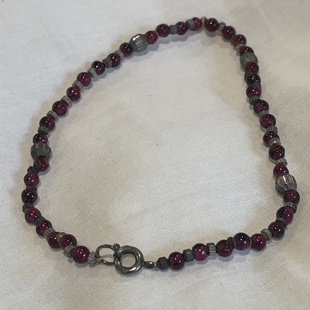 Garnet 9” Bracelet or Anklet Jewelry Vintage Real red garnet beads